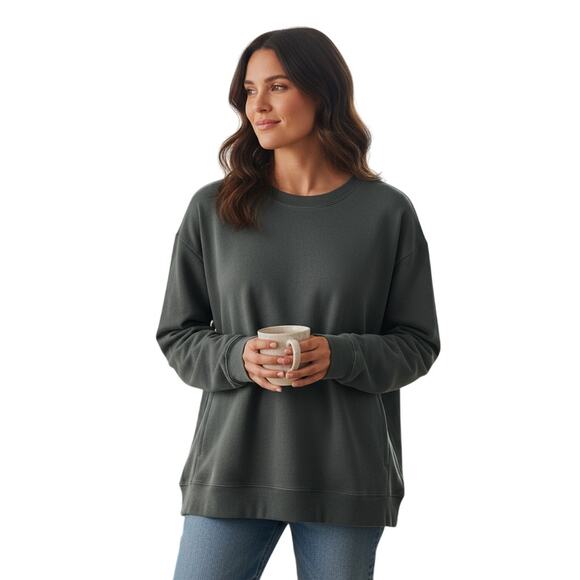 Sage Collective Olive Green Sweatshirt Top M Pockets Super Soft EUC ✨ - Picture 2 of 7